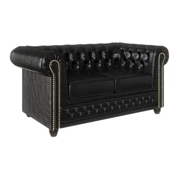 Canapea neagra cu tapiterie din imitatie de piele 148 cm York - Ropez imagine