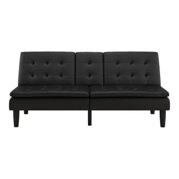 Canapea neagra extensibila cu tapiterie din imitatie de piele 191 cm Maine - Storaa imagine