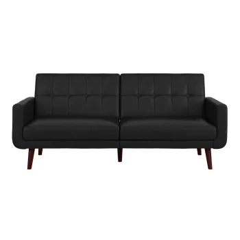 Canapea neagra extensibila cu tapiterie din imitatie de piele 200 cm Nola - Storaa imagine