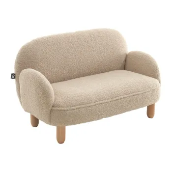 Canapea pentru copii bej cu tapiterie din tesatura boucle 89 cm Rocky - Vipack imagine