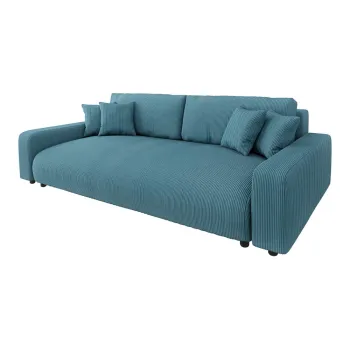 Canapea turcoaz extensibila/cu spatiu de depozitare cu tapiterie din catifea reiata 234 cm Sara - Ropez imagine