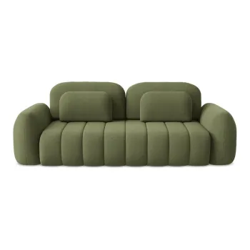 Canapea verde extensibila/cu spatiu de depozitare cu tapiterie din tesatura boucle 266 cm Pele - Makamii imagine