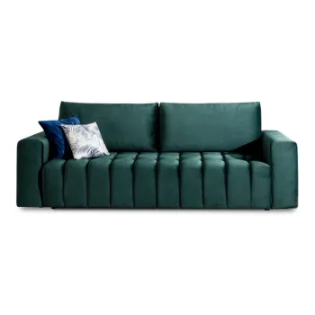 Canapea verde-inchis extensibila/cu spatiu de depozitare cu tapiterie din catifea 247 cm Lazaro - ELTAP imagine