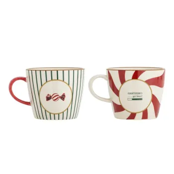 Cani 2 buc. din gresie ceramica 380 ml cu model de Craciun Yule - Bloomingville imagine