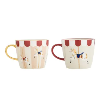 Cani crem 2 buc. din gresie 300 ml cu model de Craciun Merry-go-round - Bloomingville imagine