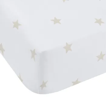 Cearceaf pentru copii alb/bej din bumbac pentru patut cu elastic 70x140 cm Mini Star & Stripes - Bianca imagine