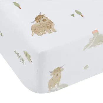 Cearceaf pentru copii alb din bumbac pentru patut cu elastic 70x140 cm Mini Moo Cow - Bianca imagine