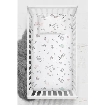 Cearceaf pentru copii alb din bumbac ranforce pentru patut 100x150 cm Flowers - Mijolnir imagine