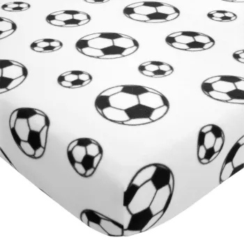Cearceaf pentru copii alb din polar/fleece pentru pat de o persoana cu elastic 90x190 cm Football - Catherine Lansfield imagine