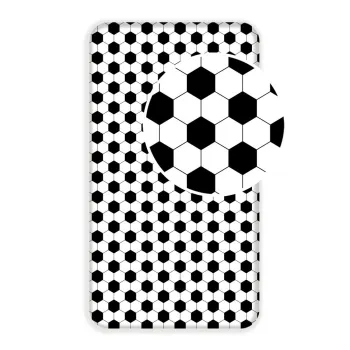 Cearceaf pentru copii alb-negru din bumbac pentru pat de o persoana cu elastic 90x200 cm Football - Jerry Fabrics imagine