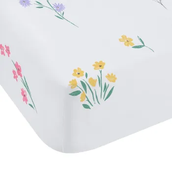 Cearceaf pentru copii alb pentru pat dublu cu elastic 135x190 cm Bunny Tails Ditsy Flowers - Catherine Lansfield imagine