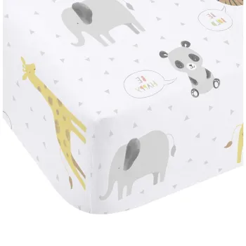 Cearceaf pentru copii alb pentru patut cu elastic 70x140 cm Roarsome Animals - Catherine Lansfield imagine