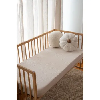 Cearceaf pentru copii bej din muselina pentru patut cu elastic 60x120 cm Burumcuk - Mijolnir imagine