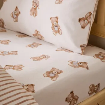 Cearceaf pentru copii crem din flanela pentru pat de o persoana cu elastic 70x140 cm Brushed Teddy Bear - Catherine Lansfield imagine