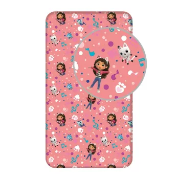 Cearceaf pentru copii din bumbac pentru pat de o persoana cu elastic 90x200 cm Gabby's Dollhouse - Jerry Fabrics imagine