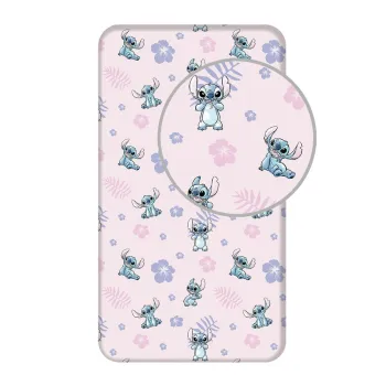Cearceaf pentru copii din bumbac pentru pat de o persoana cu elastic 90x200 cm Lilo and Stitch - Jerry Fabrics imagine
