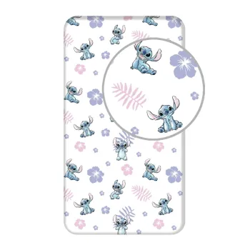 Cearceaf pentru copii din bumbac pentru pat de o persoana cu elastic 90x200 cm Lilo and Stitch - Jerry Fabrics imagine