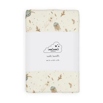 Cearceaf pentru copii, galben deschis din bumbac organic pentru patut cu elastic 60x120 cm Sea Garden - Cam Cam Copenhagen imagine