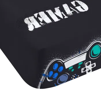 Cearceaf pentru copii negru pentru pat de o persoana cu elastic 90x190 cm Game Over - Catherine Lansfield imagine