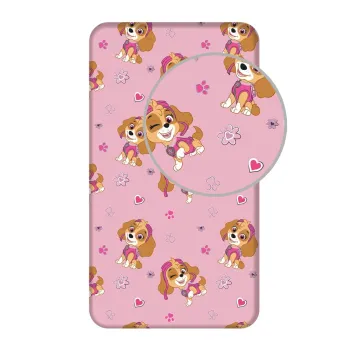 Cearceaf pentru copii roz din bumbac pentru pat de o persoana cu elastic 90x200 cm Paw Patrol - Jerry Fabrics imagine