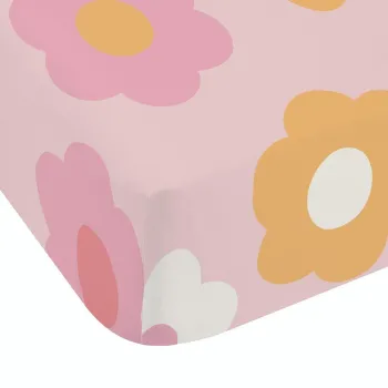 Cearceaf pentru copii roz pentru pat dublu cu elastic 135x190 cm Retro Daisy - Catherine Lansfield imagine