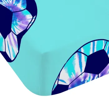 Cearceaf pentru copii turcoaz pentru pat dublu cu elastic 135x190 cm Tie Dye Football - Catherine Lansfield imagine