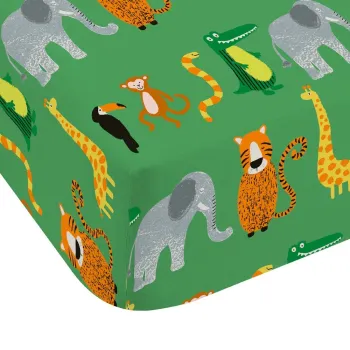 Cearceaf pentru copii verde pentru patut cu elastic 70x140 cm Animal Magic - Catherine Lansfield imagine