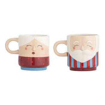 Cesti rosii 2 buc. din gresie ceramica 280 ml cu model de Craciun Granny - Bloomingville imagine