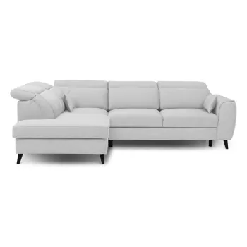 Coltar alb extensibil/cu spatiu de depozitare cu tapiterie din catifea (cu colt pe partea dreapta/in forma de 