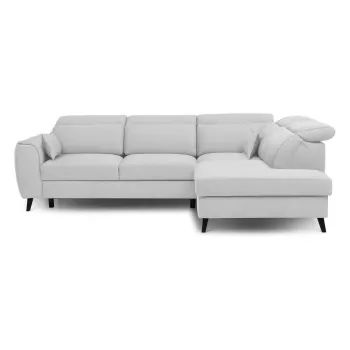 Coltar alb extensibil/cu spatiu de depozitare cu tapiterie din catifea (cu colt pe partea stanga/in forma de 