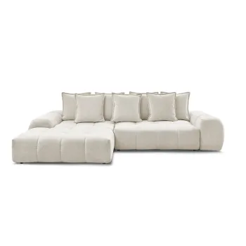 Coltar alb extensibil/cu spatiu de depozitare cu tapiterie din chenille (cu colt pe partea dreapta/cu sezlong) Everest - Bobochic Paris imagine