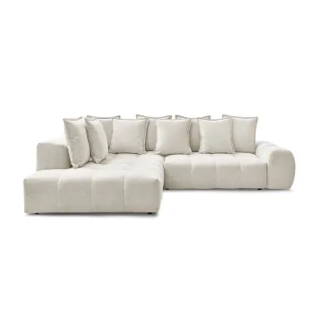 Coltar alb extensibil/cu spatiu de depozitare cu tapiterie din chenille (cu colt pe partea dreapta/in forma de 