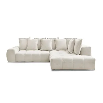 Coltar alb extensibil/cu spatiu de depozitare cu tapiterie din chenille (cu colt pe partea stanga/in forma de 