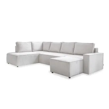 Coltar alb extensibil cu tapiterie din catifea reiata (cu colt pe partea dreapta/in forma de 