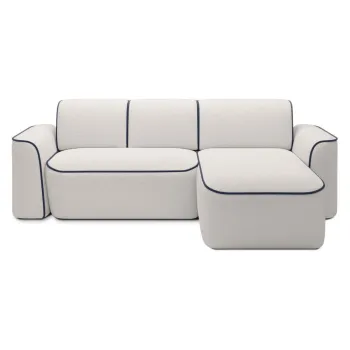 Coltar albastru/crem cu tapiterie din tesatura boucle (cu colt pe partea stanga/cu sezlong) Ume - ELTAP imagine