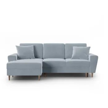 Coltar albastru deschis extensibil, cu spatiu de depozitare cu tapiterie din catifea (cu colt pe partea dreapta, cu sezlong) Kyoto - Cosmopolitan Design imagine