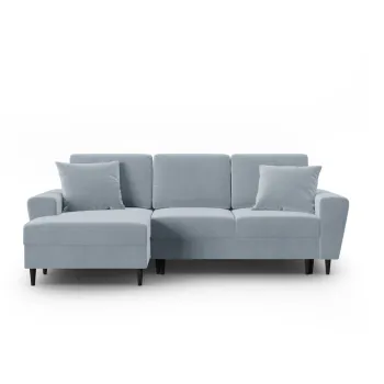 Coltar albastru deschis extensibil, cu spatiu de depozitare cu tapiterie din catifea (cu colt pe partea dreapta, cu sezlong) Kyoto - Cosmopolitan Design imagine