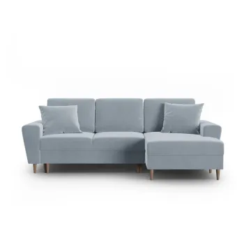 Coltar albastru deschis extensibil, cu spatiu de depozitare cu tapiterie din catifea (cu colt pe partea stanga, cu sezlong) Kyoto - Cosmopolitan Design imagine