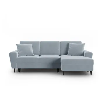 Coltar albastru deschis extensibil, cu spatiu de depozitare cu tapiterie din catifea (cu colt pe partea stanga, cu sezlong) Kyoto - Cosmopolitan Design imagine