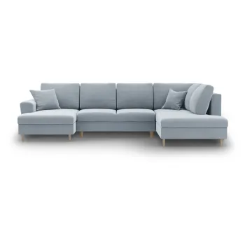 Coltar albastru deschis extensibil, cu spatiu de depozitare cu tapiterie din catifea (cu colt pe partea stanga-in forma de 