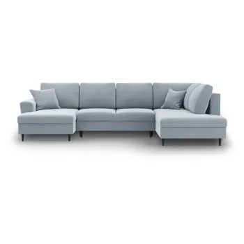 Coltar albastru deschis extensibil, cu spatiu de depozitare cu tapiterie din catifea (cu colt pe partea stanga-in forma de 