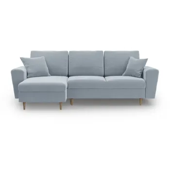 Coltar albastru deschis extensibil, cu spatiu de depozitare cu tapiterie din catifea Kyoto - Cosmopolitan Design imagine