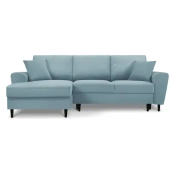 Coltar albastru deschis extensibil, cu spatiu de depozitare cu tapiterie din catifea reiata (cu colt pe partea dreapta, cu sezlong) Kyoto - Cosmopolitan Design imagine