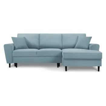 Coltar albastru deschis extensibil, cu spatiu de depozitare cu tapiterie din catifea reiata (cu colt pe partea stanga, cu sezlong) Kyoto - Cosmopolitan Design imagine