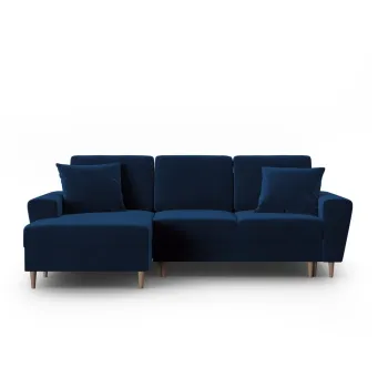 Coltar albastru extensibil, cu spatiu de depozitare cu tapiterie din catifea (cu colt pe partea dreapta, cu sezlong) Kyoto - Cosmopolitan Design imagine