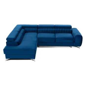 Coltar albastru extensibil/cu spatiu de depozitare cu tapiterie din catifea (cu colt pe partea dreapta/in forma de 