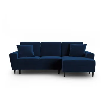 Coltar albastru extensibil, cu spatiu de depozitare cu tapiterie din catifea (cu colt pe partea stanga, cu sezlong) Kyoto - Cosmopolitan Design imagine