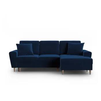 Coltar albastru extensibil, cu spatiu de depozitare cu tapiterie din catifea (cu colt pe partea stanga, cu sezlong) Kyoto - Cosmopolitan Design imagine