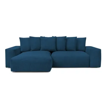 Coltar albastru extensibil/cu spatiu de depozitare cu tapiterie din catifea reiata Voltaire - Bobochic Paris imagine