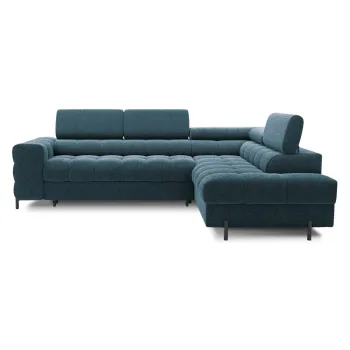 Coltar albastru extensibil/cu spatiu de depozitare cu tapiterie din chenille (cu colt pe partea stanga/in forma de 